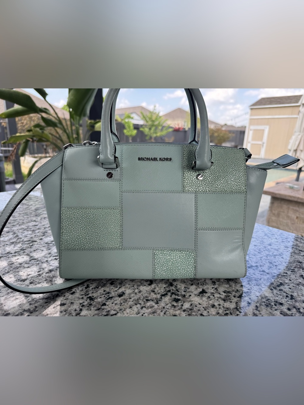 Michael Kors Mint Green Patchwork Leather Satchel